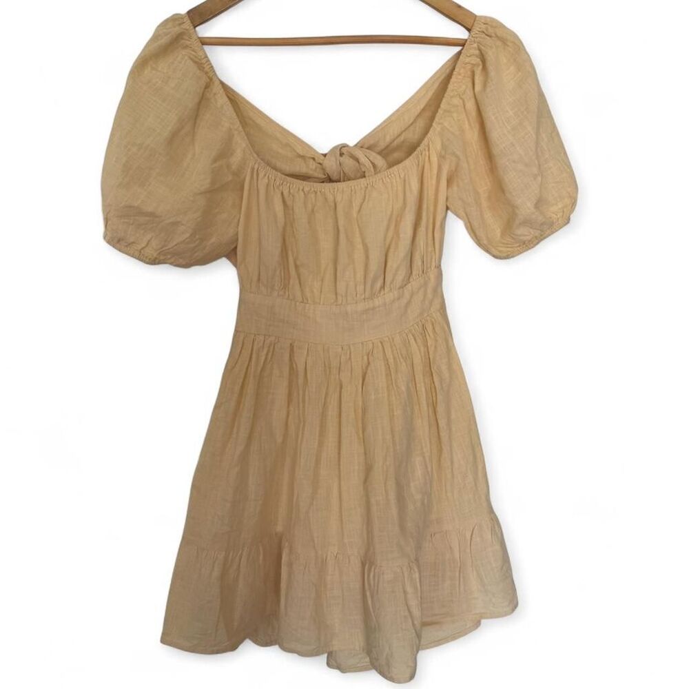 SHEIN Yellow Puff Sleeve Babydoll Mini Dress Size M Cottagcore Beach Summer